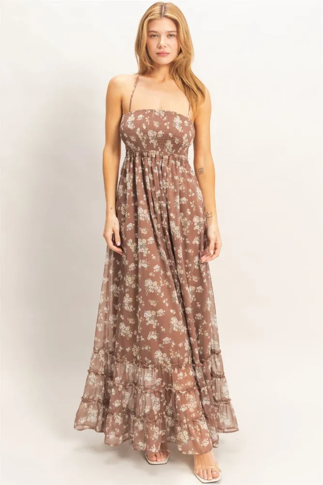 Brown Floral Smocked Open Back Maternity Maxi Dress sold by Pinkblush product image thumbnail 4
