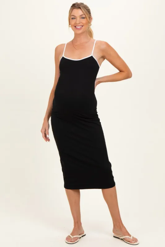 Black Cutout Fitted Maternity Midi Dress made by HYFVE