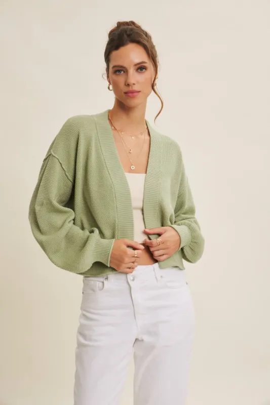 Pistachio Waffle Knit Balloon Sleeve Cardigan made by In February