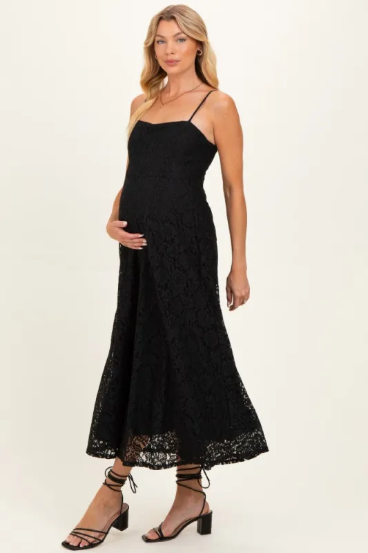 Black Lace Sleeveless Maternity Midi Dress made by Klesis