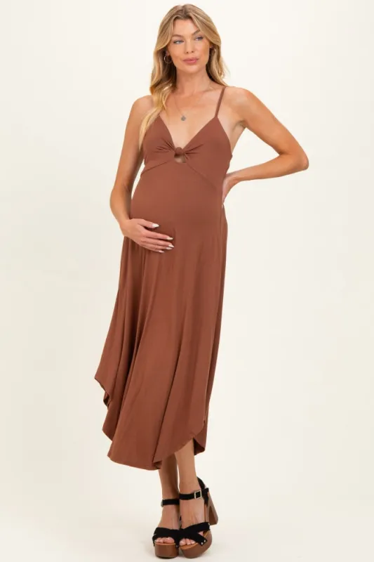 Rust Solid V-Neck Cami Maternity Dress made by Final Touch