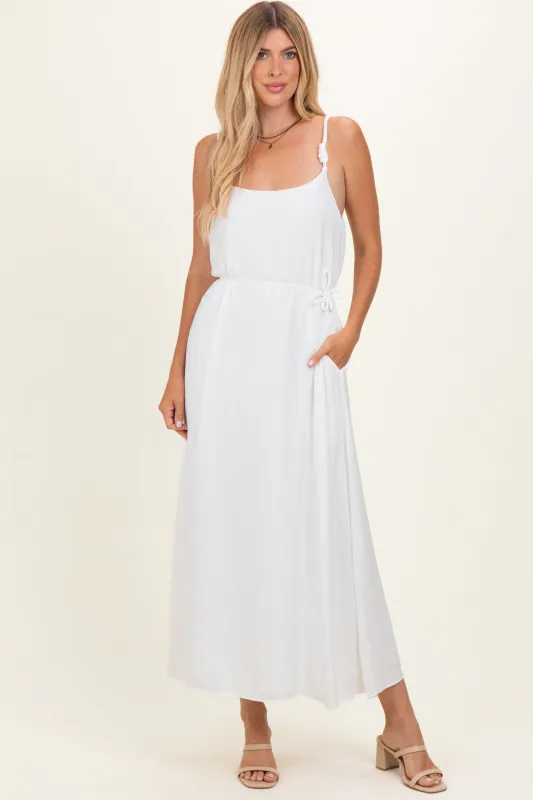 Off White Sleeveless Flower Belt Dress made by Naked Zebra