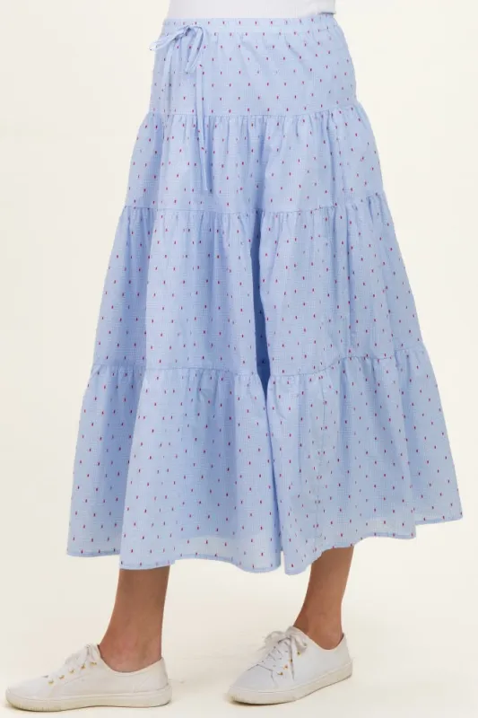 Light Blue Printed Tiered Maternity Maxi Skirt made by Pinkblush