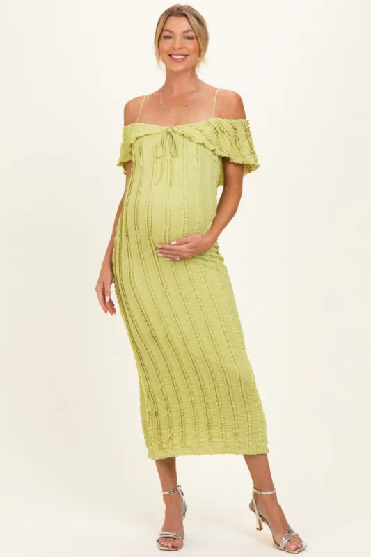 Citron Off Shoulder Lace Knit Maternity Midi Dress made by Endless Blu