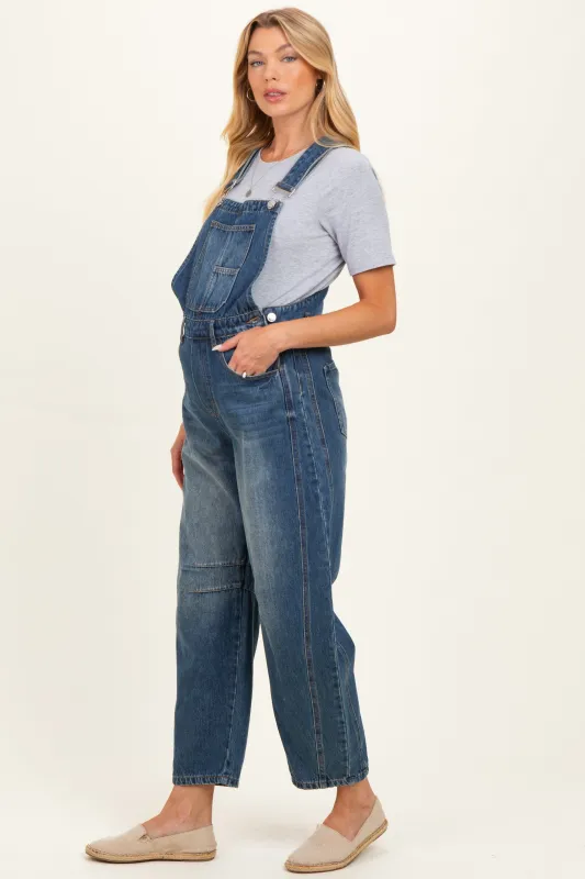Dark Wash Denim Barrel Maternity Overalls made by Bluivy