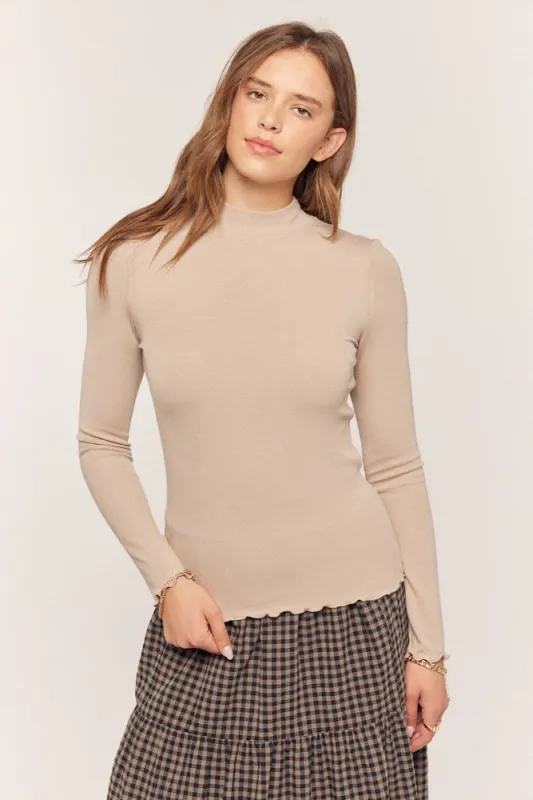 Light Taupe Mock Neck Ribbed Knit Top made by tea n rose