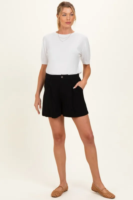 Black Linen Blend Maternity Shorts made by BE COOL