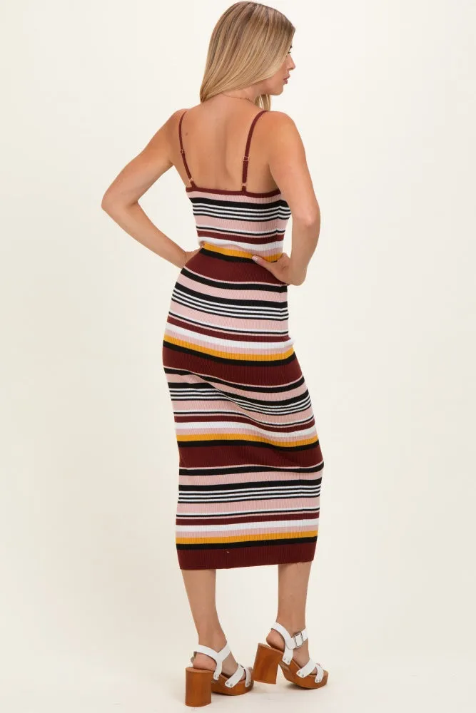 Burgundy Multi Stripe Knit Midi Dress sold by Pinkblush product image thumbnail 4