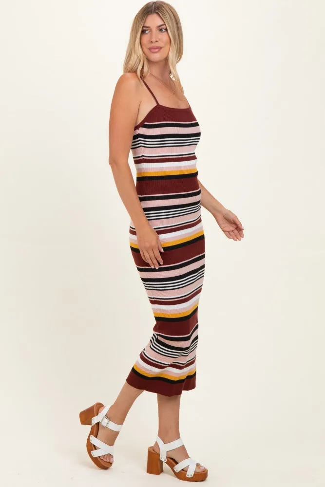 Burgundy Multi Stripe Knit Midi Dress sold by Pinkblush product image thumbnail 3