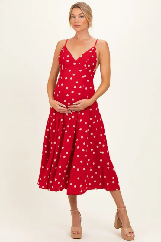 Red Polka Dot Open Back Maternity Maxi Dress made by Dress Forum