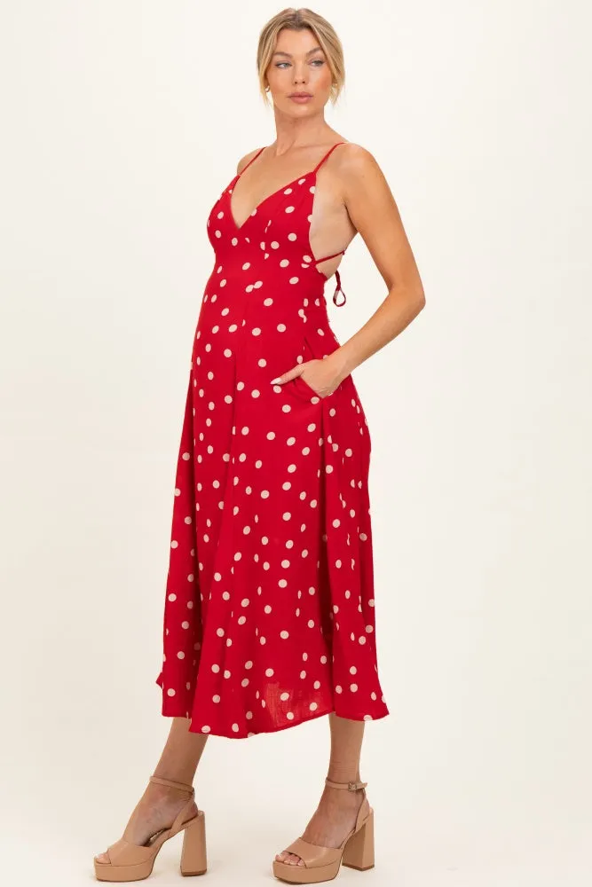 Red Polka Dot Open Back Maternity Maxi Dress sold by Pinkblush product image thumbnail 2