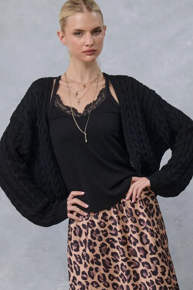 Black Dolman Sleeve Boho Cable Knit Cardigan sold by Pinkblush product image thumbnail 3