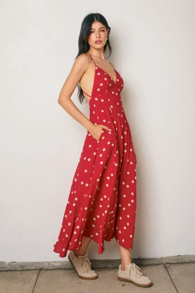 Red Polka Dot Open Back Maxi Dress sold by Pinkblush product image thumbnail 2