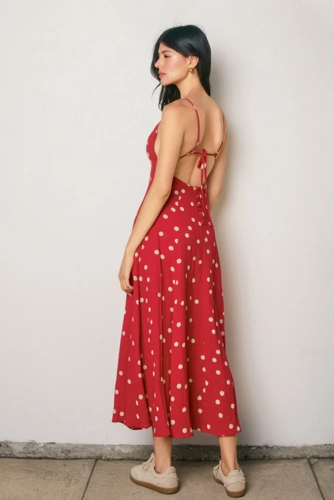 Red Polka Dot Open Back Maxi Dress sold by Pinkblush product image thumbnail 3