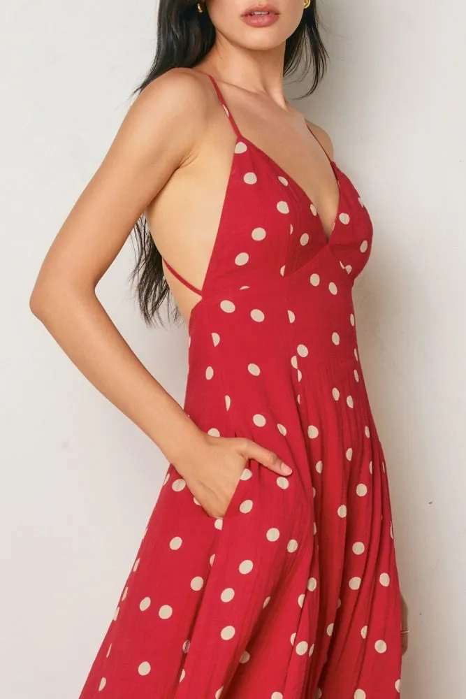 Red Polka Dot Open Back Maxi Dress sold by Pinkblush product image thumbnail 4