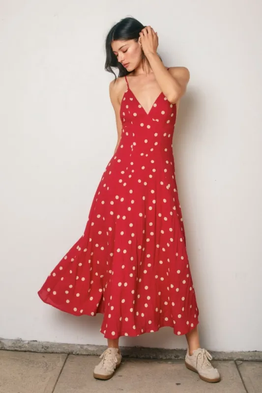 Red Polka Dot Open Back Maxi Dress made by Dress Forum