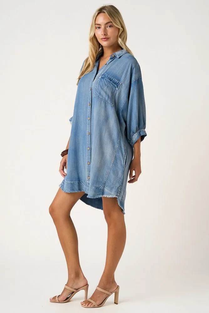 Light Denim Chambray Dolman Sleeve Shirt Dress sold by Pinkblush product image thumbnail 3