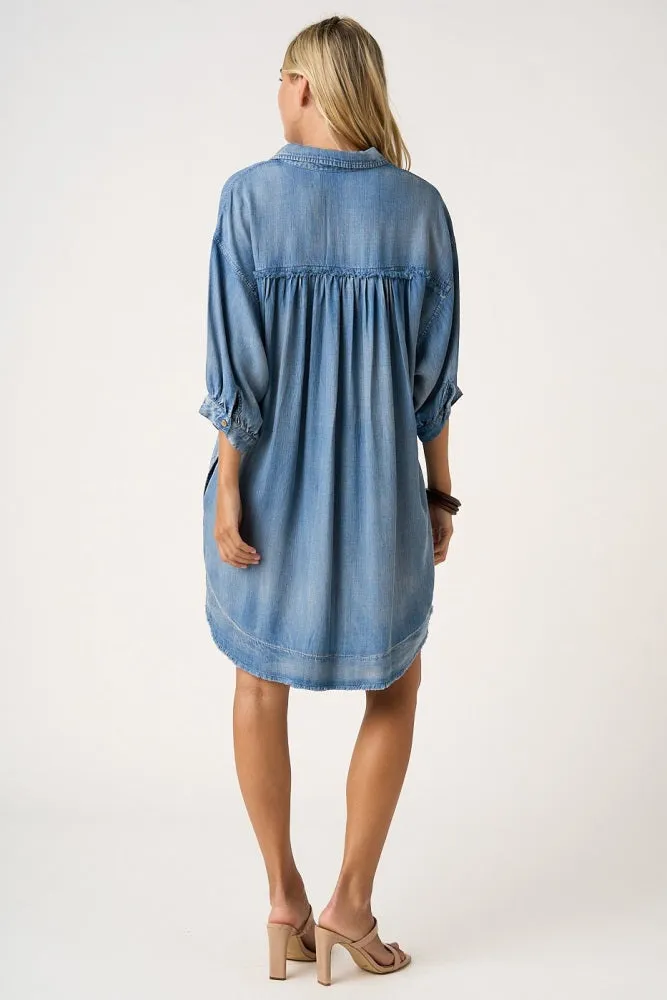 Light Denim Chambray Dolman Sleeve Shirt Dress sold by Pinkblush product image thumbnail 4