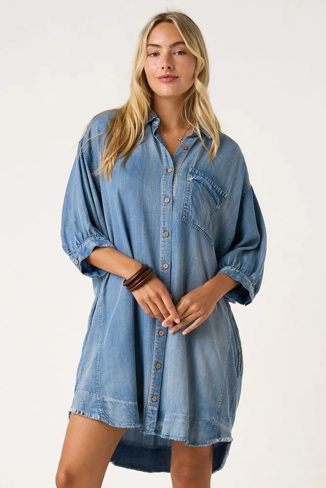 Light Denim Chambray Dolman Sleeve Shirt Dress sold by Pinkblush