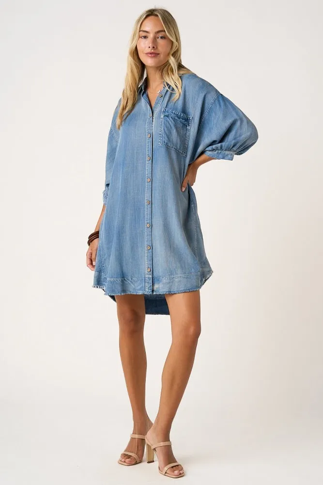 Light Denim Chambray Dolman Sleeve Shirt Dress sold by Pinkblush product image thumbnail 2
