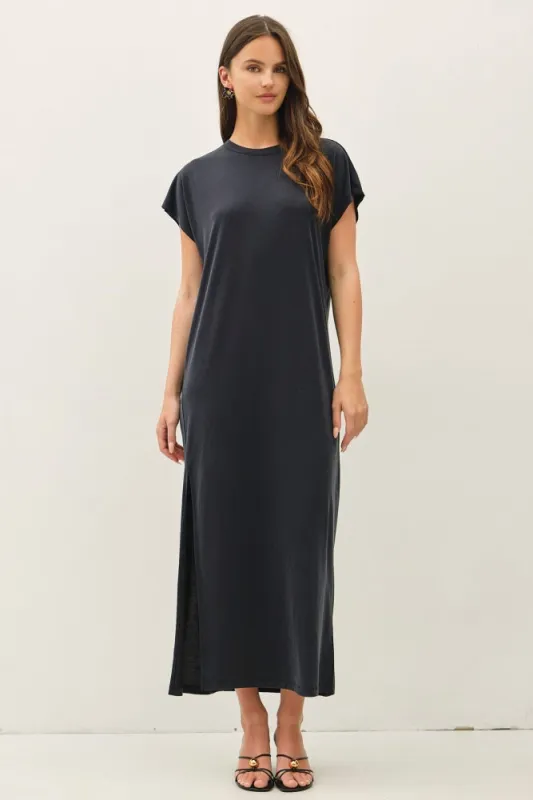 Vintage Black Boxy Side Slit Maxi Dress made by BE COOL