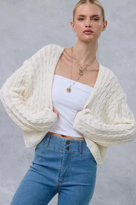 Cream Dolman Sleeve Boho Cable Knit Cardigan made by La Miel