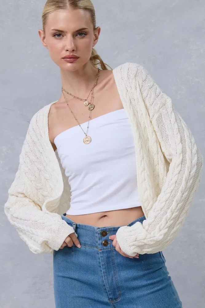 Cream Dolman Sleeve Boho Cable Knit Cardigan sold by Pinkblush product image thumbnail 2