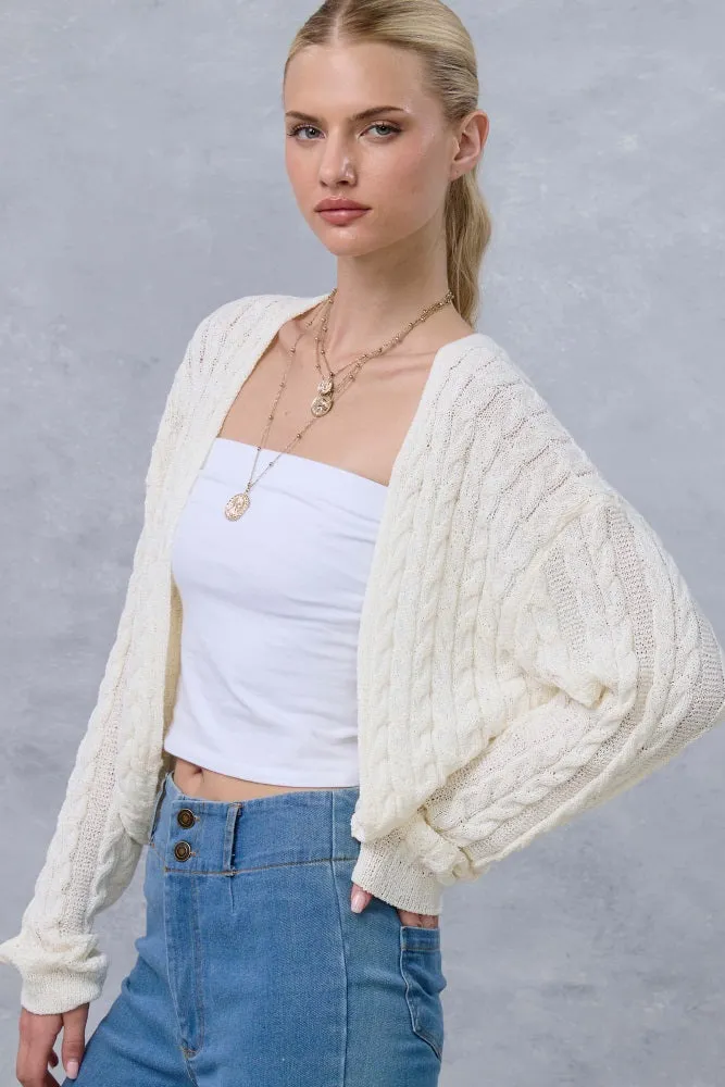 Cream Dolman Sleeve Boho Cable Knit Cardigan sold by Pinkblush product image thumbnail 3