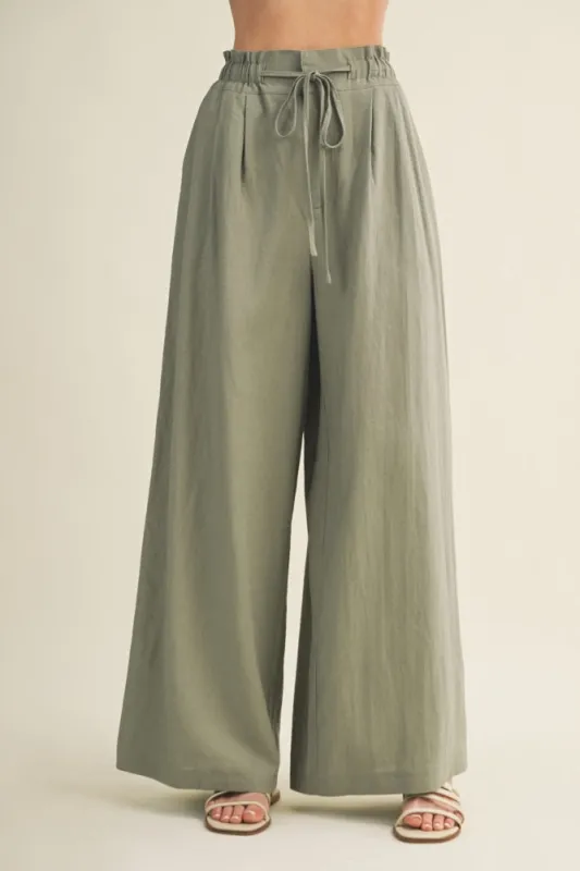 Dried Basil Linen Wide Leg Pants made by Mustard Seed