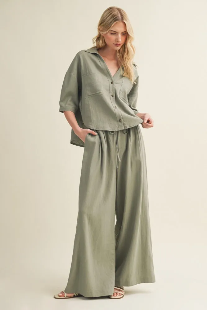 Dried Basil Linen Wide Leg Pants sold by Pinkblush product image thumbnail 2