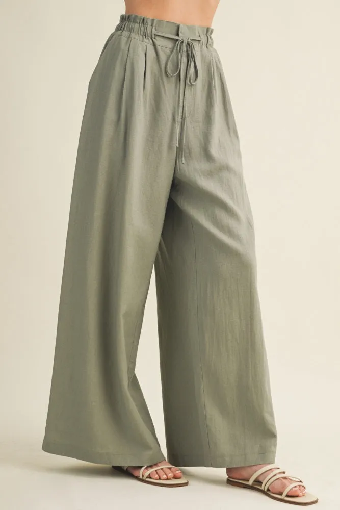 Dried Basil Linen Wide Leg Pants sold by Pinkblush product image thumbnail 3