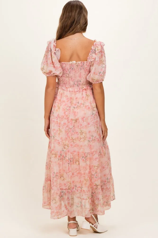 Pink Floral Chiffon Smocked Maternity Maxi Dress sold by Pinkblush product image thumbnail 4