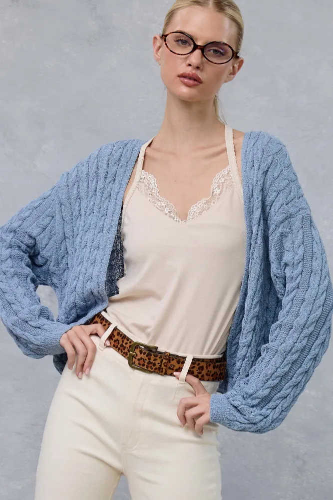 Blue Dolman Sleeve Boho Cable Knit Cardigan sold by Pinkblush product image thumbnail 2