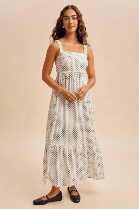 White Polka Dot Back Bow Maxi Dress made by Inloom