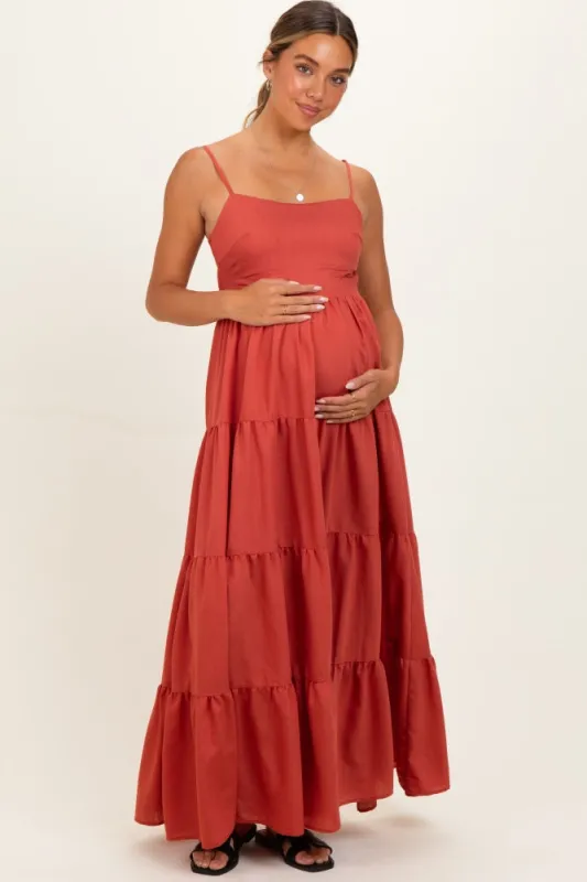 Bronze Sleeveless Tiered Maternity Maxi Dress made by Flying Tomato