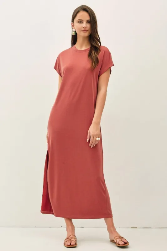 Brick Boxy Side Slit Maxi Dress made by BE COOL