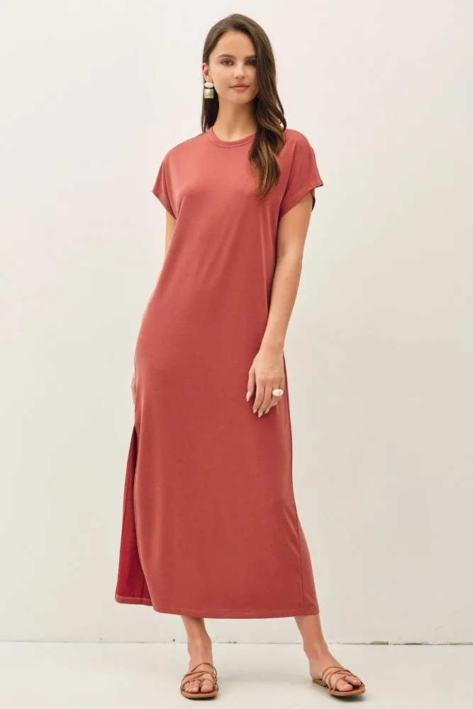 Brick Boxy Side Slit Maxi Dress sold by Pinkblush