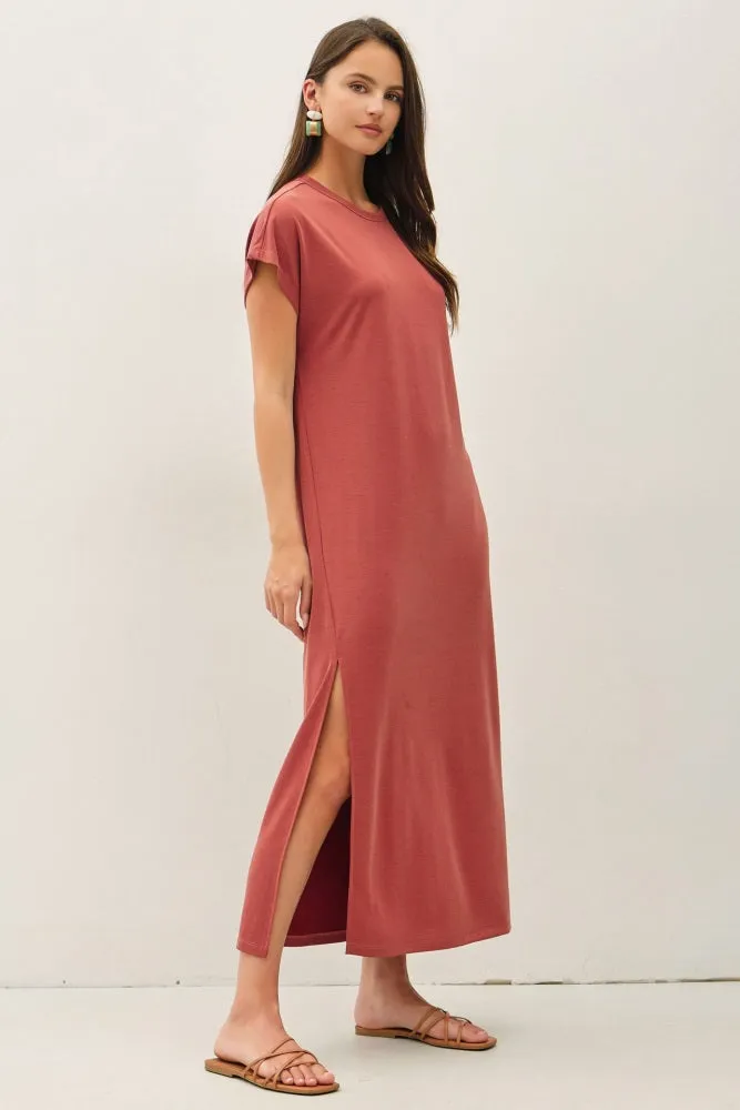 Brick Boxy Side Slit Maxi Dress sold by Pinkblush product image thumbnail 2