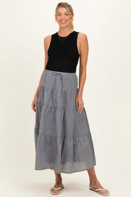 Black Printed Tiered Maternity Maxi Skirt made by Pinkblush
