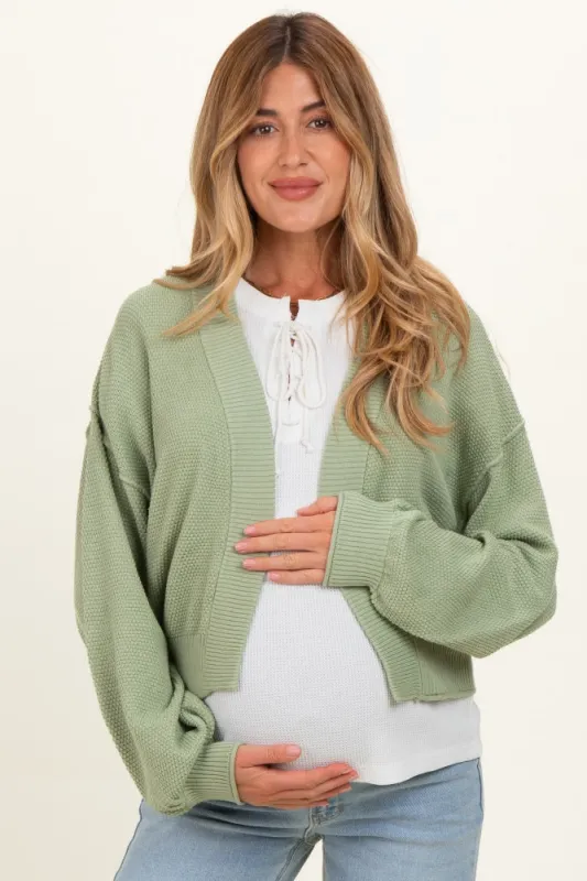 Pistachio Waffle Knit Balloon Sleeve Maternity Cardigan made by In February