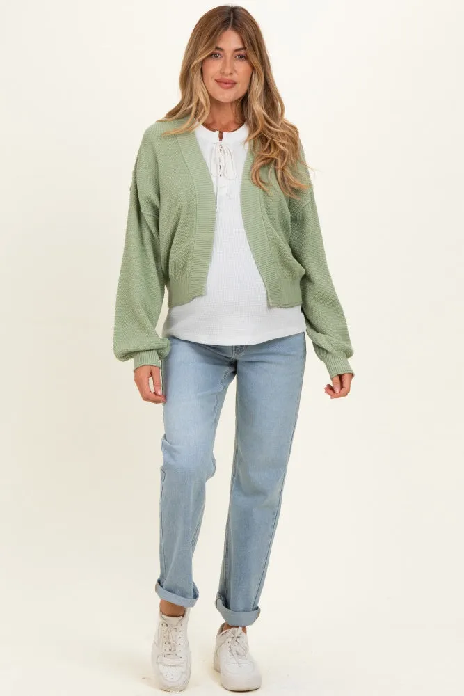 Pistachio Waffle Knit Balloon Sleeve Maternity Cardigan sold by Pinkblush product image thumbnail 2