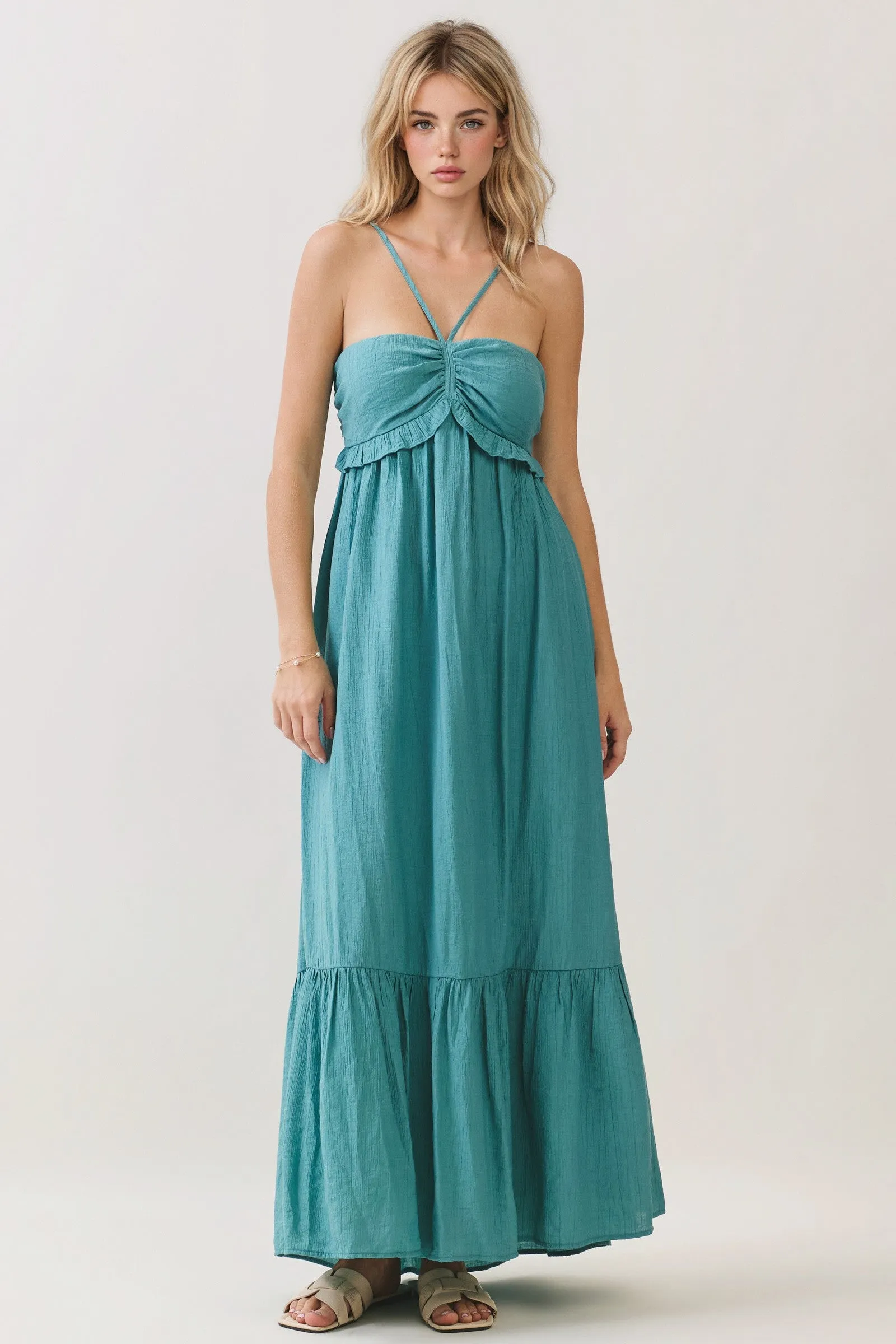 Aqua Teal Halter Neck Tiered Cutout Maternity Maxi Dress sold by Pinkblush product image thumbnail 4