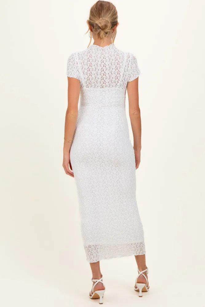 White Sheer Lace Overlay Short Sleeve Maternity Midi Dress sold by Pinkblush product image thumbnail 3