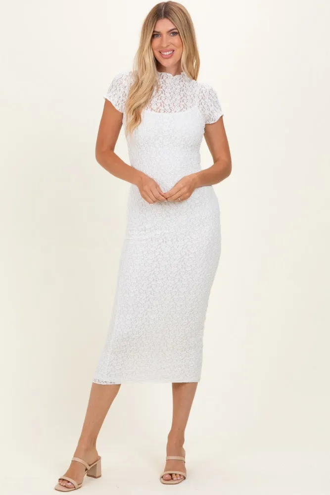 White Sheer Lace Overlay Short Sleeve Maternity Midi Dress sold by Pinkblush product image thumbnail 4