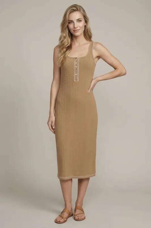 Tan Cable Knit Sleeveless Midi Dress made by Doe & Rae
