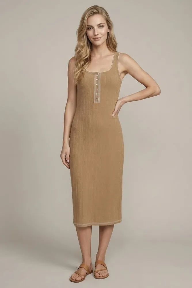 Tan Cable Knit Sleeveless Midi Dress sold by Pinkblush