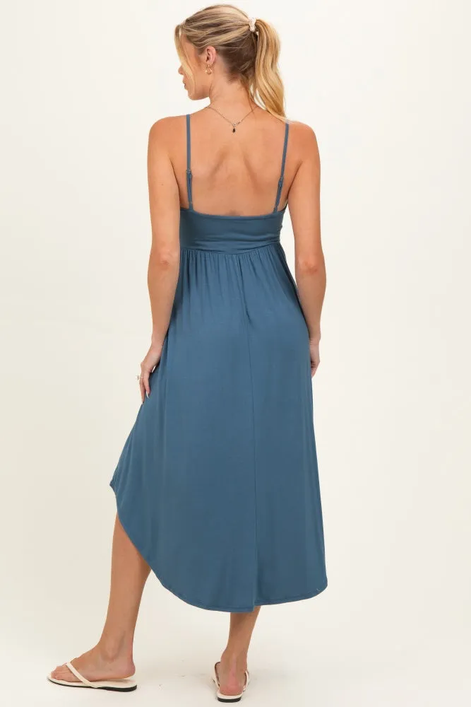 Blue Solid V-Neck Cami Maternity Dress sold by Pinkblush product image thumbnail 2