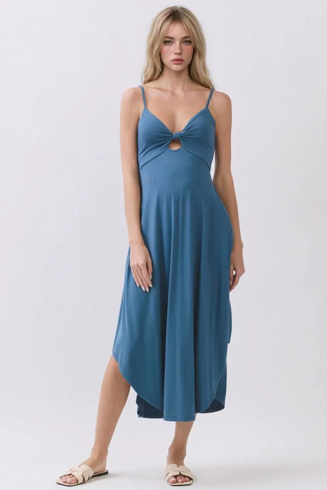Blue Solid V-Neck Cami Maternity Dress sold by Pinkblush product image thumbnail 3