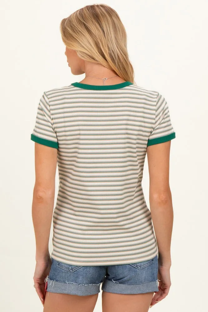 Green Striped Ribbed Knit Maternity T-Shirt sold by Pinkblush product image thumbnail 4