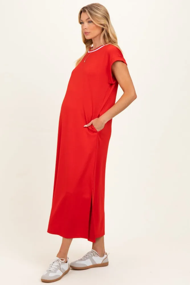 Tomato Red Side Slit Maternity Midi Dress sold by Pinkblush product image thumbnail 2